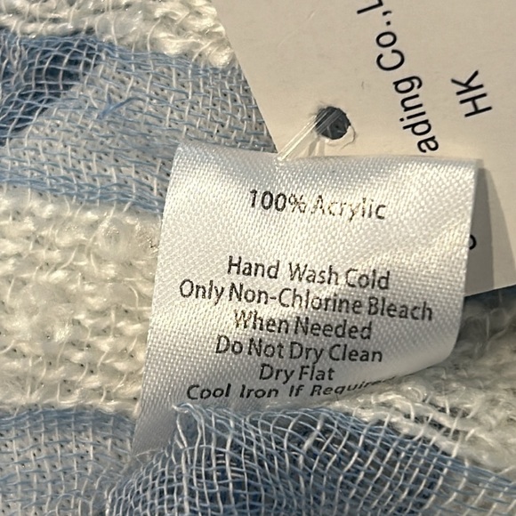 Blue and white striped wrap shawl/beach cover up fringes One Size - Picture 9 of 17